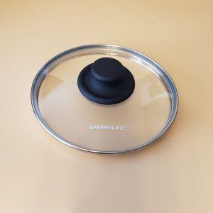7" Green Life Clear Glass Lid Black Handle Pre-owned